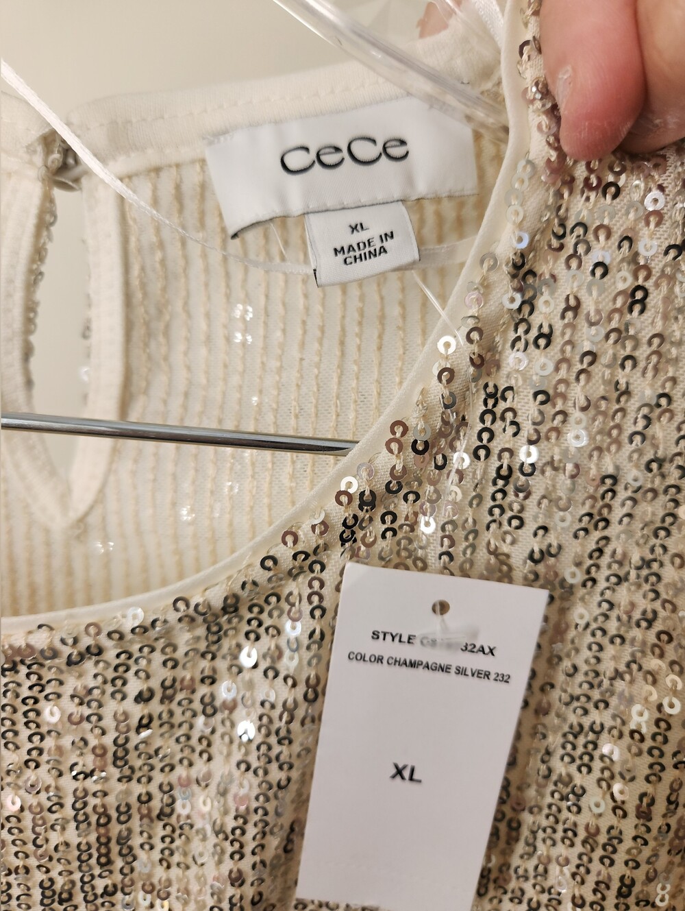 CeCe Silver Sequin Ruffle Top - Picture 12 of 12